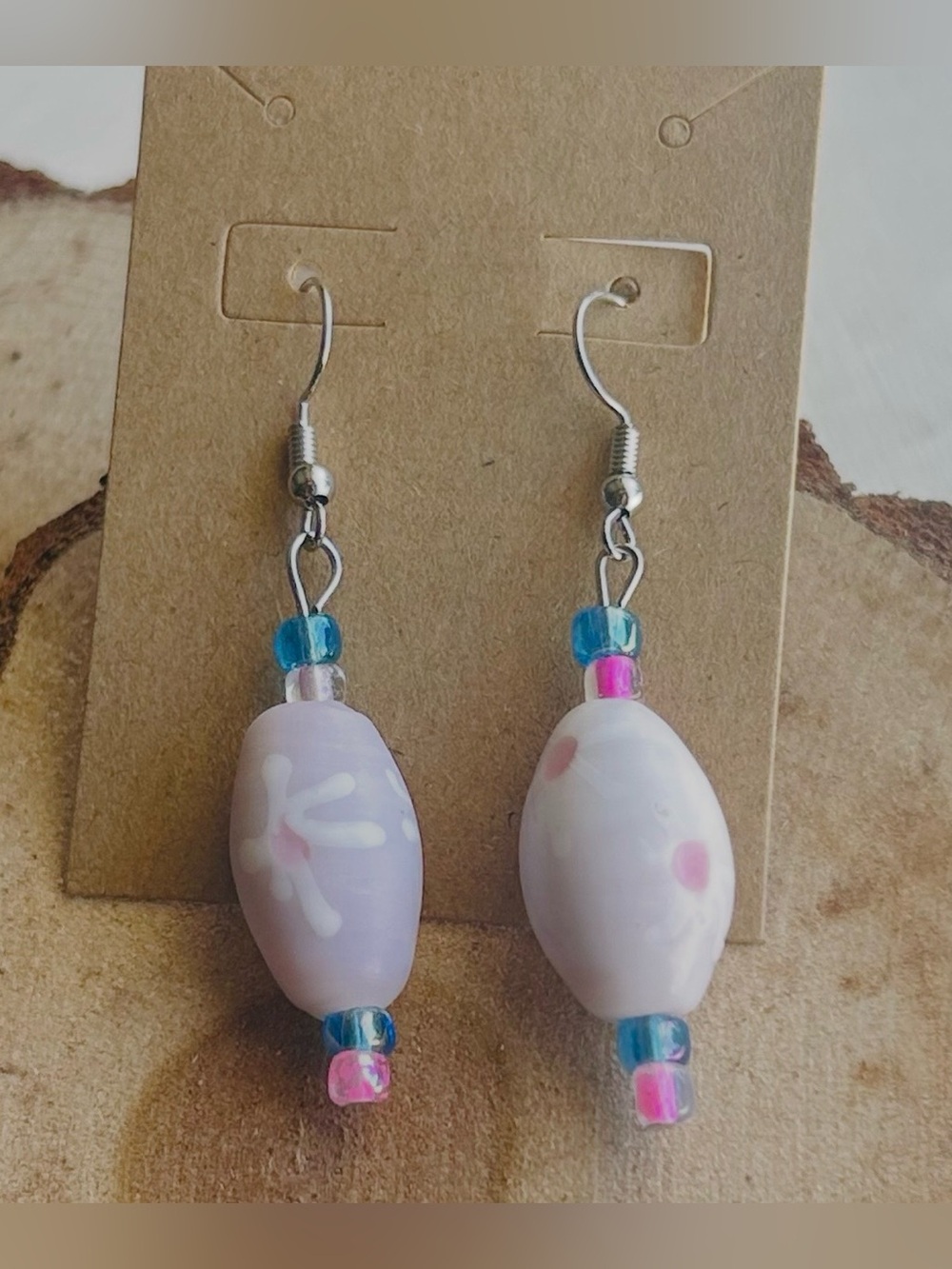 Pastel Glass Bead Dangle Earrings Feminine Pink Blue